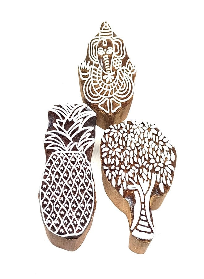 MasterLock U-5 Wooden Printing Stamps Ganpati, Tree, Pineapple, Border Printing Blocks - Image 3